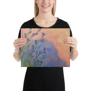 Rock with Flowers at Sunset Canvas