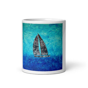 The Sail Boat, Jonestown Texas White glossy mug