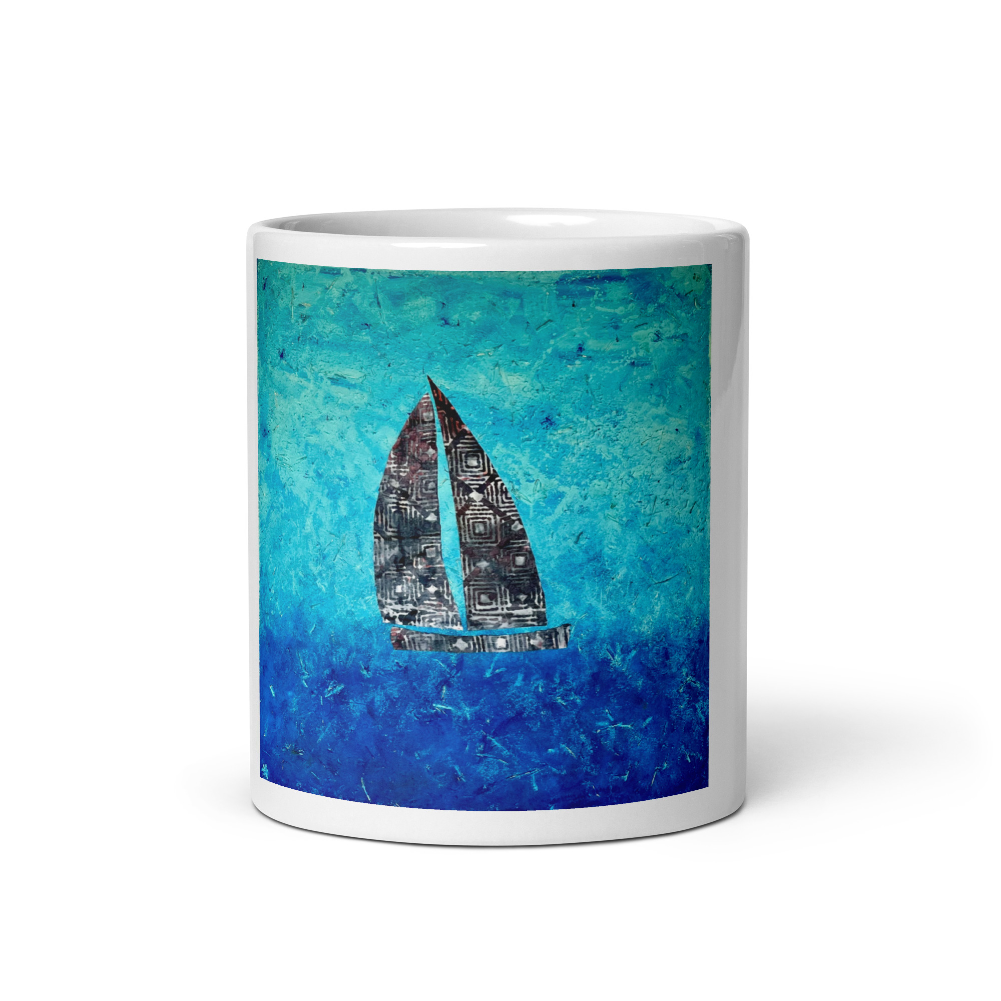 The Sail Boat, Jonestown Texas White glossy mug