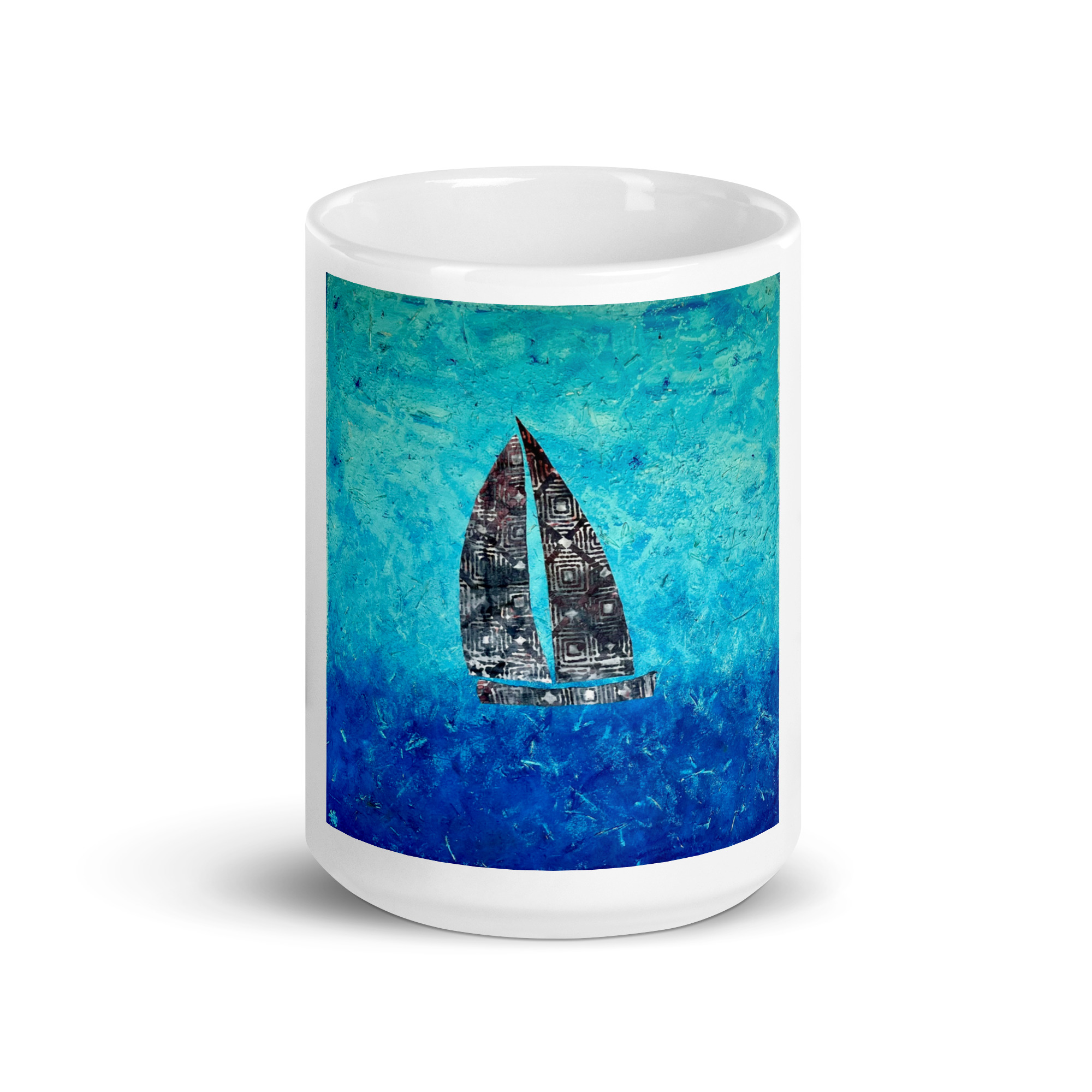 The Sail Boat, Jonestown Texas White glossy mug - Image 6