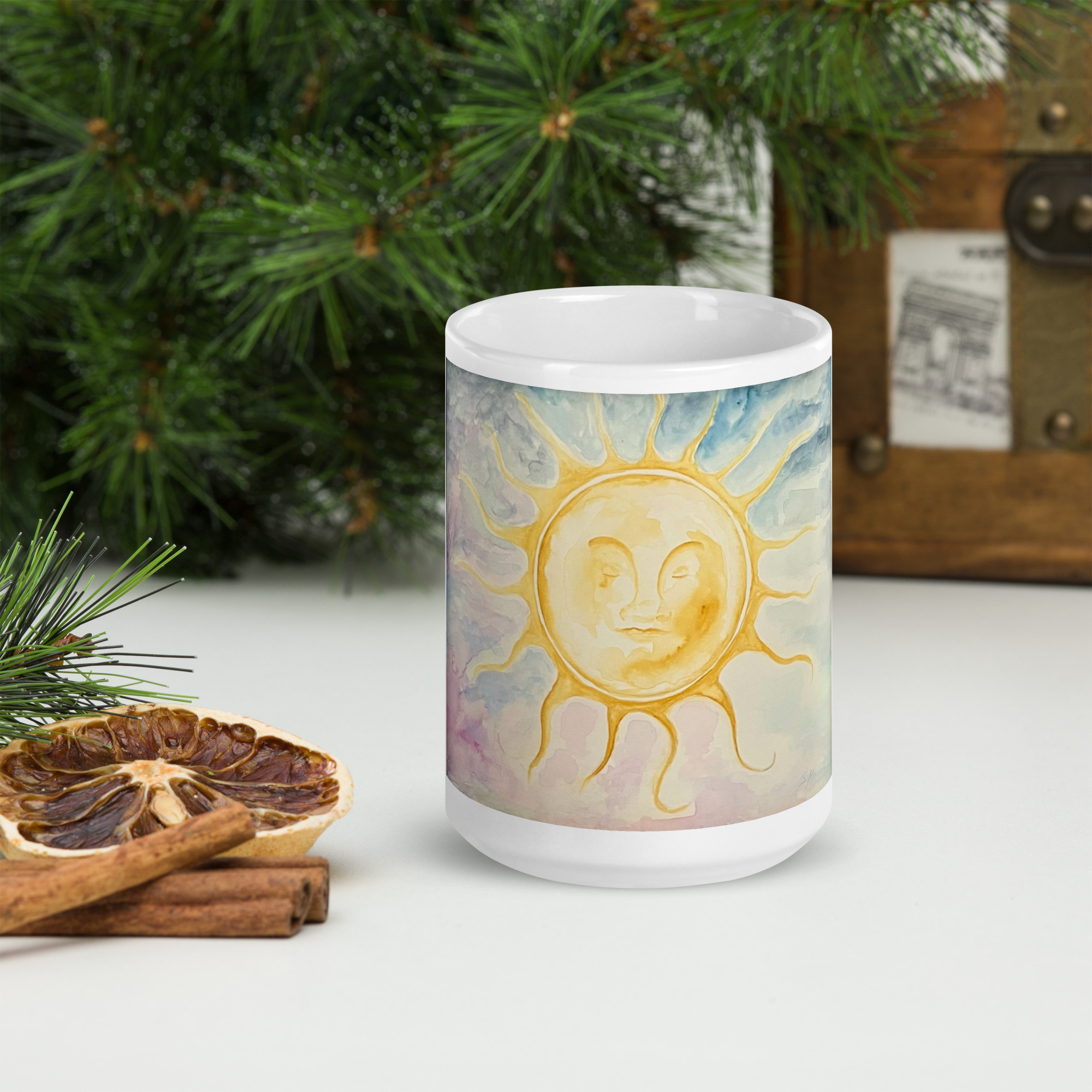 Sleeping Sun | White glossy mug - Image 11