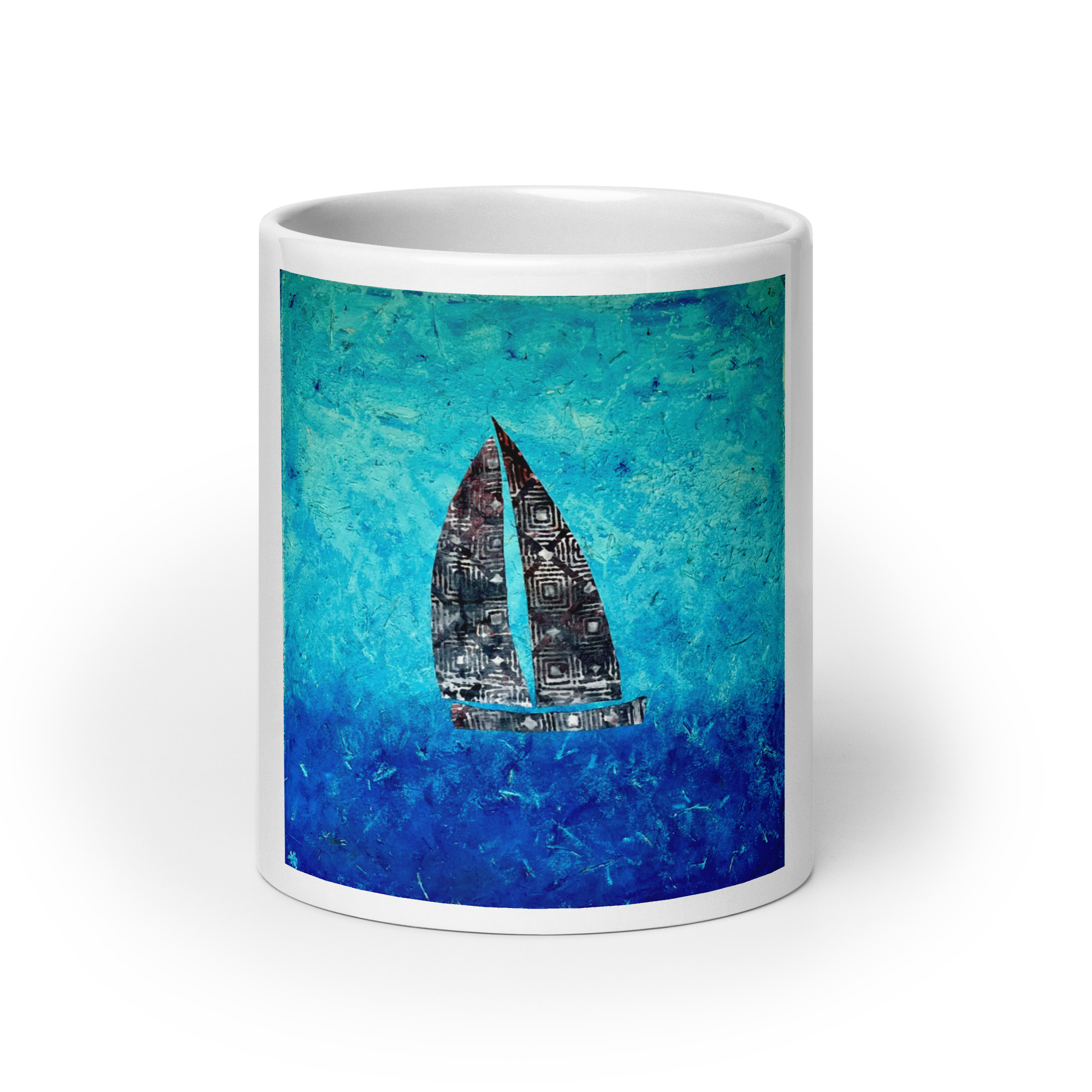 The Sail Boat, Jonestown Texas White glossy mug - Image 9